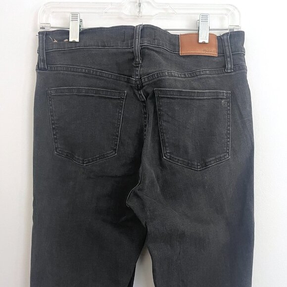 Madewell 9” High Rise Skinny Distressed Raw Hem Denim Jeans in Faded Black - Picture 5 of 7